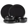 E-far 12-Piece Reactive Glaze Dinnerware Sets, Ceramic Dishes Set for 4, Stoneware Plates and Bowls Dinning Ware, Microwave & Dishwasher Safe – Ocean Blue(Matte Black)