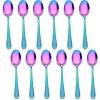 E-far 12-Piece Small Coffee Spoons, 6-Inch Stainless Steel Mini Espresso Spoons for Coffee/Sugar/Tea, Hammered Design & Rust Free, Dishwasher Safe(Rainbow)