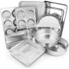 E-far 12-Piece Stainless Steel Bakeware Sets, Metal Baking Pan Set Include Round Cake Pans, Square/Rectangle Baking Pans with Lids, Cookie Sheet, Loaf/Muffin/Pizza Pan, Non-toxic & Dishwasher Safe