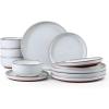 imageEfar 12Piece Stoneware Dinnerware Sets Plates and Bowls Sets for 4 Ceramic Dishware Dishes Set with Terracotta Base Chip amp Scratch Resistant Microwave amp Dishwasher Safe Speckled WhiteGlacier White