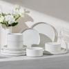 E-far 16 Piece Dinnerware Sets, Plates and Bowls with Pasta Bowls Service for 4, Modern Stoneware Ribbed Dishes for Kitchen Dining, Microwave & Dishwasher Safe, Speckled White(Speckled White)