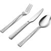 E-far 24-Piece Hammered Forks Spoons and Knives Set, Silverware Set for 8, Stainless Steel Square Flatware Set for Home Kitchen Restaurant, Mirror Polished & Dishwasher Safe(36)