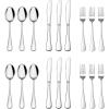 E-far 24-Piece Hammered Forks Spoons and Knives Set, Silverware Set for 8, Stainless Steel Square Flatware Set for Home Kitchen Restaurant, Mirror Polished & Dishwasher Safe(18)