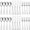 E-far 24-Piece Hammered Forks Spoons and Knives Set, Silverware Set for 8, Stainless Steel Square Flatware Set for Home Kitchen Restaurant, Mirror Polished & Dishwasher Safe(24)