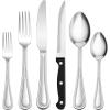 E-far 48-Piece Silverware Set with Steak Knives, Stainless Steel Flatware Cutlery Service for 8, Pearled Edge Tableware Eating Utensils for Home/Restaurant/Kitchen, Mirror Polished, Dishwasher Safe