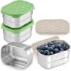 E-far 4-Pack Stainless Steel Snack Containers for Kids | 8oz Reusable Toddler Lunch Box Containers with Leak-Proof Lids for School/Daycare/Travel | Stackable Design & Easy Open, Oven & Dishwasher Safe(Green & Khaki)