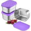 E-far 4-Pack Stainless Steel Snack Containers for Kids | 8oz Reusable Toddler Lunch Box Containers with Leak-Proof Lids for School/Daycare/Travel | Stackable Design & Easy Open, Oven & Dishwasher Safe(Purple)