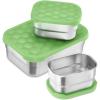 E-far 4-Pack Stainless Steel Snack Containers for Kids | 8oz Reusable Toddler Lunch Box Containers with Leak-Proof Lids for School/Daycare/Travel | Stackable Design & Easy Open, Oven & Dishwasher Safe(Green)