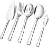 E-far 5-Piece Serving Utensils, Stainless Steel Square Edge Hostess Serving Set for Buffet Party Kitchen Restaurant, Mirror Finished & Dishwasher Safe(Silver)