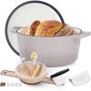 E-far 5QT Dutch Oven for Bread Baking, 2-IN-1 Cast Iron Pot with Skillet Lid & Sourdough Starter Kit, Bread Oven Pan with Baking Supplies for Frying, Braising, BBQ, Rust-Free & Heavy Duty(Khaki)
