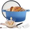 E-far 5QT Dutch Oven for Bread Baking, 2-IN-1 Cast Iron Pot with Skillet Lid & Sourdough Starter Kit, Bread Oven Pan with Baking Supplies for Frying, Braising, BBQ, Rust-Free & Heavy Duty(Blue)