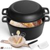 E-far 5QT Dutch Oven for Bread Baking, 2-IN-1 Cast Iron Pot with Skillet Lid & Sourdough Starter Kit, Bread Oven Pan with Baking Supplies for Frying, Braising, BBQ, Rust-Free & Heavy Duty(Black)