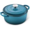 E-far 6 Quart Enameled Cast Iron Dutch Oven with Lid, Round Dutch Oven Pot Nonstick Cookware for Braising, Stews, Roasting, Bread Baking, Cooking, Heavy Duty, Induction & Oven Safe – Blue(Teal Mist)
