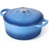 E-far 6 Quart Enameled Cast Iron Dutch Oven with Lid, Round Dutch Oven Pot Nonstick Cookware for Braising, Stews, Roasting, Bread Baking, Cooking, Heavy Duty, Induction & Oven Safe – Blue(Blue)