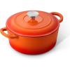 E-far 6 Quart Enameled Cast Iron Dutch Oven with Lid, Round Dutch Oven Pot Nonstick Cookware for Braising, Stews, Roasting, Bread Baking, Cooking, Heavy Duty, Induction & Oven Safe – Blue(Orange)