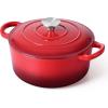 E-far 6 Quart Enameled Cast Iron Dutch Oven with Lid, Round Dutch Oven Pot Nonstick Cookware for Braising, Stews, Roasting, Bread Baking, Cooking, Heavy Duty, Induction & Oven Safe – Blue(Red)