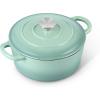 E-far 6 Quart Enameled Cast Iron Dutch Oven with Lid, Round Dutch Oven Pot Nonstick Cookware for Braising, Stews, Roasting, Bread Baking, Cooking, Heavy Duty, Induction & Oven Safe – Blue(Sage Green)