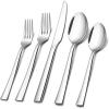 E-far 60-Piece Silverware Set, Stainless Steel Flatware Set Service for 12, Tableware Cutlery Set for Home Restaurant Party, Dinner Forks/Spoons/Knives, Square Edge & Mirror Polished, Dishwasher Safe(20 Pieces)