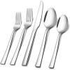 E-far 60-Piece Silverware Set, Stainless Steel Flatware Set Service for 12, Tableware Cutlery Set for Home Restaurant Party, Dinner Forks/Spoons/Knives, Square Edge & Mirror Polished, Dishwasher Safe(30 Pieces)