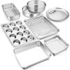 E-far 6-Piece Baking Pans set, Stainless Steel Bakeware Set for Oven, Include 8-Inch Cake Pan/Rectangle Baking Cookie Sheet/Muffin/Loaf Pan, Non-Toxic & Heavy Duty, Dishwasher Safe(10 Pieces)