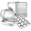 E-far 6-Piece Baking Pans set, Stainless Steel Bakeware Set for Oven, Include 8-Inch Cake Pan/Rectangle Baking Cookie Sheet/Muffin/Loaf Pan, Non-Toxic & Heavy Duty, Dishwasher Safe(6 Pieces)