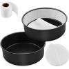 E-far 8 Inch Cake Pans Set of 2, Nonstick Stainless Steel Small Round Baking Pans with Parchment Paper & Side Liner Roll, Stainless Steel Core & Non-toxic Coating, Straight Side & 2 Inch Deep(6 Inches)