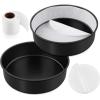 E-far 8 Inch Cake Pans Set of 2, Nonstick Stainless Steel Small Round Baking Pans with Parchment Paper & Side Liner Roll, Stainless Steel Core & Non-toxic Coating, Straight Side & 2 Inch Deep(9.5 Inches)