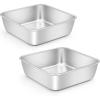 E-far 9×9 Inch Square Cake Pan, Stainless Steel Baking Pan for Lasagna Brownies Casseroles, Silver Square Bakeware for Oven Cooking, Non-Toxic & Rust Free, Dishwasher Safe, 2 Inch deep(2)