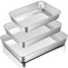E-far Baking Pans Set of 3, Stainless Steel Sheet Cake Pan for Oven – 12.5/10.5/9.4Inch, Rectangle Bakeware Set for Cake Lasagna Brownie Casserole Cookie, Non-toxic & Healthy, Dishwasher Safe(Flat bottom)
