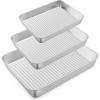 E-far Baking Pans Set of 3, Stainless Steel Sheet Cake Pan for Oven – 12.5/10.5/9.4Inch, Rectangle Bakeware Set for Cake Lasagna Brownie Casserole Cookie, Non-toxic & Healthy, Dishwasher Safe(Corrugated bottom)