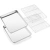 E-far Baking Sheet with Wire Rack (2 Pans + 2 Racks), Stainless Steel Cookie Sheets Pan & Cooling Rack for Baking Cookies Cake, Non Toxic & Heavy Duty, Oven & Dishwasher Safe, 12.4 x 9.7 x 1 Inch(12.4”x9.7”)