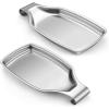 E-far Black Spoon Rest for Stove Top, 2-Piece Stainless Steel Spoon Holder for Kitchen Counter, Spatula Ladle Utensils Rest, Heavy Duty & Large Size, Dishwasher Safe(8.5 x 4.3 Inch)(Silver)