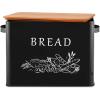 E-far Bread Box for Kitchen Countertop, Metal Bread Storage Container Bin with Bamboo Lid for Cutting Bread, Extra Large & Farmhouse Style, 13” x 7.2” x9.8”, Black(Black)