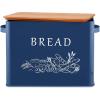 E-far Bread Box for Kitchen Countertop, Metal Bread Storage Container Bin with Bamboo Lid for Cutting Bread, Extra Large & Farmhouse Style, 13” x 7.2” x9.8”, Black(Navy Blue)