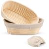 E-far Bread Proofing Basket Set of 2, 9 Inch Round Dough Bowls for Rising, Sourdough Bread Baking Supplies with Liners for Home and Professional Baking(Oval)