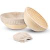 E-far Bread Proofing Basket Set of 2, 9 Inch Round Dough Bowls for Rising, Sourdough Bread Baking Supplies with Liners for Home and Professional Baking(Round)