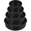E-far Cake Pan Set of 4 (4 inch/6 inch/8 inch/9½ inch), Nonstick Round Baking Cake Pans for Tier Birthday Wedding Cake, Stainless Steel Core & Non-Toxic Coating, 2 Inch Deep (Black)