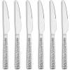 E-far Dinner Knives Set of 6, 8.9 Inch Stainless Steel Serrated Steak Butter Knife for Home Kitchen Restaurant, Modern Design & Square Edge, Mirror Finish & Dishwasher Safe(Hammered Square Edge)