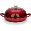 E-far Dutch Oven for Sourdough Bread Baking, 6 Qt Round Enameled Cast Iron Dutch Oven for Homemade Artisan Bread, Dome Lid & Shallow Base, Matte Black Interior & Durable, Oven-Safe to 500℉, Blue(Red)