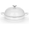 E-far Dutch Oven for Sourdough Bread Baking, 6 Qt Round Enameled Cast Iron Dutch Oven for Homemade Artisan Bread, Dome Lid & Shallow Base, Matte Black Interior & Durable, Oven-Safe to 500℉, Blue(White)