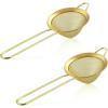 E-far Fine Mesh Strainer Set of 2, 3.3 Inches Stainless Steel Tea Strainer with Long Handle, Small Conical Mesh Strainers Sieve for Cocktail Coffee Food, Rust Proof & Easy to Clean (Silver)(Gold-2)