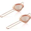 E-far Fine Mesh Strainer Set of 2, 3.3 Inches Stainless Steel Tea Strainer with Long Handle, Small Conical Mesh Strainers Sieve for Cocktail Coffee Food, Rust Proof & Easy to Clean (Silver)(Copper-2)