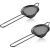 E-far Fine Mesh Strainer Set of 2, 3.3 Inches Stainless Steel Tea Strainer with Long Handle, Small Conical Mesh Strainers Sieve for Cocktail Coffee Food, Rust Proof & Easy to Clean (Silver)(Black-2)