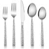 E-far Hammered Silverware Set, 40-Piece Stainless Steel Square Flatware Set for 8, Metal Tableware Cutlery Set Includes Dinner Knives/Forks/Spoons, Modern Design & Mirror Polished – Dishwasher Safe(10-Piece for 2)