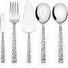E-far Hammered Slotted Serving Spoons, 4-Piece Stainless Steel Tablespoons Hostess Serving Utensils Set for Catering Buffet Party Wedding Kitchen Restaurant, Dishwasher Safe(5-Piece Serving Utensils Set)