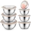 E-far Mixing Bowls Set of 7, Stainless Steel Mixing Bowls with Airtight Clear Lids, Metal Nesting Bowls for Kitchen Prep, Baking, Serving, Dishwasher Safe, Size 4.6, 3.5, 3, 2, 1.5, 1, 0.7QT, Black(Khaki)