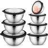 E-far Mixing Bowls Set of 7, Stainless Steel Mixing Bowls with Airtight Clear Lids, Metal Nesting Bowls for Kitchen Prep, Baking, Serving, Dishwasher Safe, Size 4.6, 3.5, 3, 2, 1.5, 1, 0.7QT, Black(Black)
