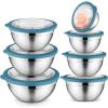 E-far Mixing Bowls Set of 7, Stainless Steel Mixing Bowls with Airtight Clear Lids, Metal Nesting Bowls for Kitchen Prep, Baking, Serving, Dishwasher Safe, Size 4.6, 3.5, 3, 2, 1.5, 1, 0.7QT, Black(Blue)