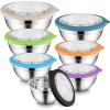 E-far Mixing Bowls Set of 7, Stainless Steel Mixing Bowls with Airtight Clear Lids, Metal Nesting Bowls for Kitchen Prep, Baking, Serving, Dishwasher Safe, Size 4.6, 3.5, 3, 2, 1.5, 1, 0.7QT, Black(Multicolor)