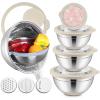 E-far Mixing Bowls with Lids Set, 15PCS Stainless Steel Mixing Nesting Bowl with Colander & 3 Metal Grater for Kitchen Prep/Baking/Storage, Non-Slip Bottom & Airtight Lid, 4.6, 3, 1.5, 1, 0.7QT, Khaki(Khaki)